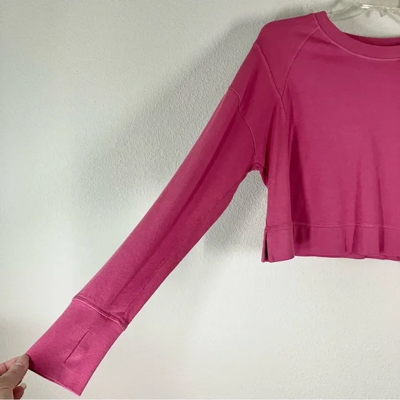 SWEATY BETTY Cropped Sweatshirt 12 Organic Cotton Athleisure Loungewear Gym Pink - Picture 5 of 12